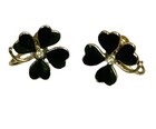 Vntg 4 Leaf Clover Enamel Earrings w/ Rhinestone Irish Green Shamrock Screw Clip — photo 4