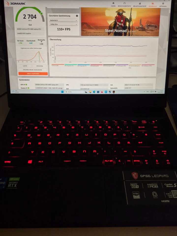 MSI GP66 UH11-414, i7-11800H, RTX 3080 (140W), 32GB RAM, 2TB NVMe SSD, Win11 Pro - Bild 3 von 4