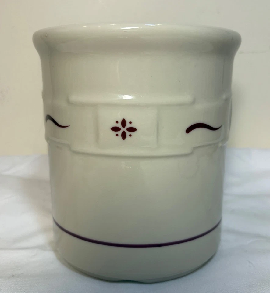 Longaberger Pottery Utensil Holder Ivory with Burgundy Accents Kitchen Decor - Image 2 of 4