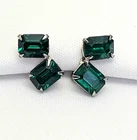 VTG ART DECO Sterling Silver Screw Back Earrings Deep Green Rhinestone Jewelry