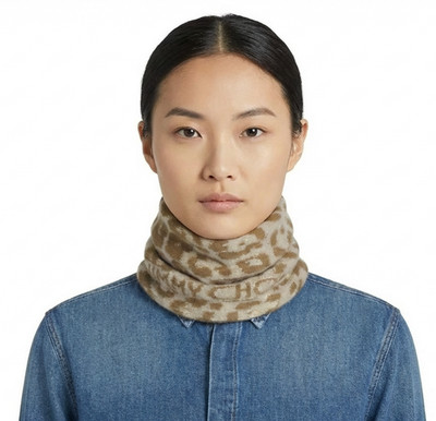 NWT Jimmy Choo Green & Beige Leopard Pattern Wool Knit Neck Warmer Made in Italy