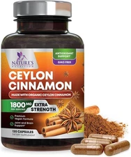 Organic Ceylon Cinnamon Supplement 1800mg - Certified Organic Ceylon Cinnamon