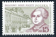 Poland 2830 3 stamps, MNH. Mi 3123. World Post Day 1987. Ignacy Przebendowski.
