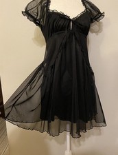 Urban Outfitters London UK -Mini DRESS, babydoll Sheer lined Med Black , NEW
