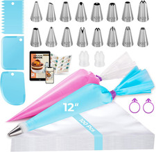 124Pcs Icing Piping Bags and Tips Set, Cake Decorating Kit 12 Inch, 16 Icing Tip