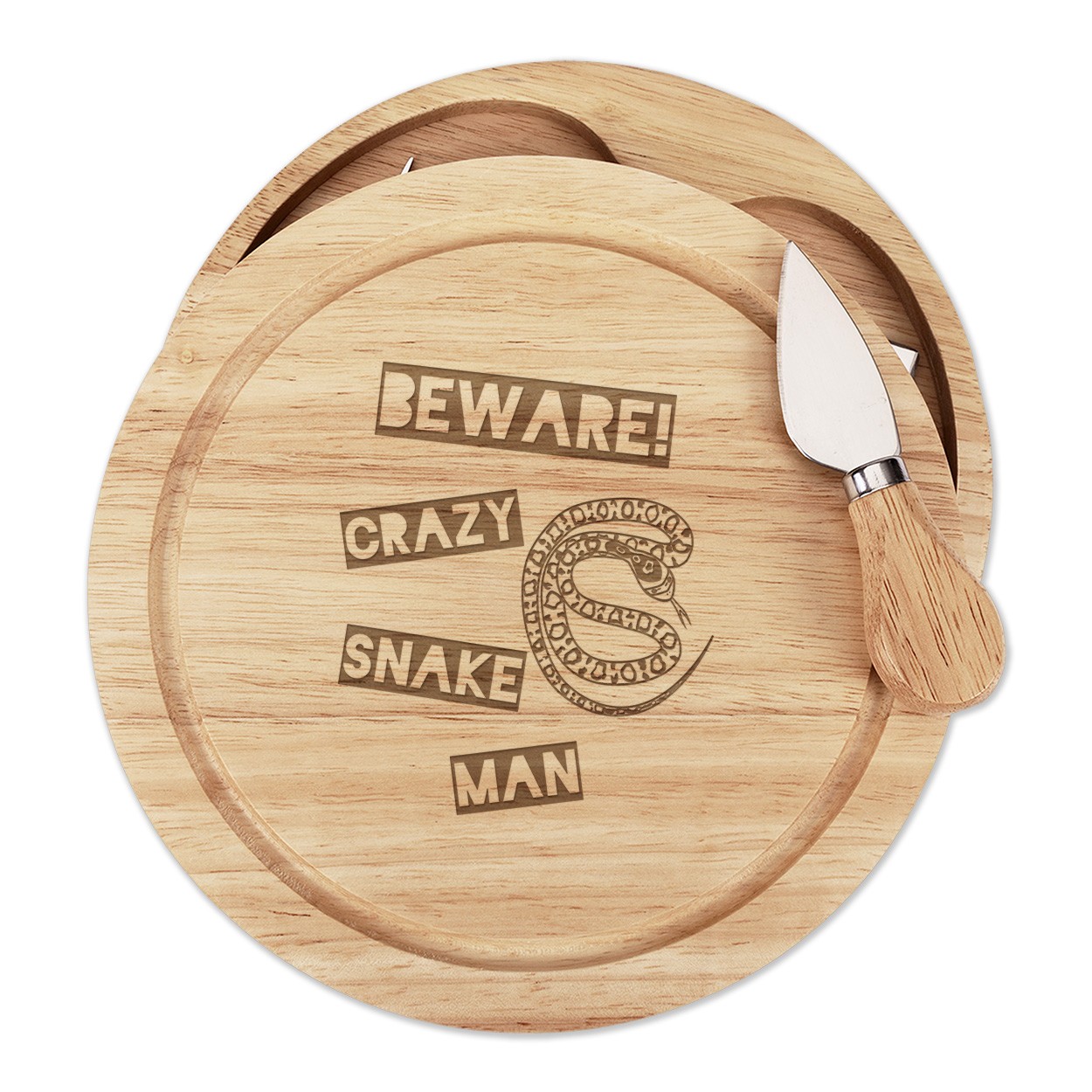 Beware Crazy Snake Man Cheese Board Knife Set Funny