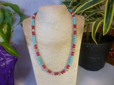 Collar Joyería Turquesa/Coral/Plata Estilo Nativo Americano Suroeste