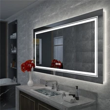 Oversize LED Dual Illuminated Bathroom Mirror Wall Mounted Antifog Mirror