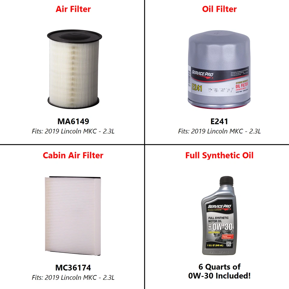 2019 Lincoln MKC 2.3L Complete Oil, Air & Cabin Filter Kit (5W-30) - Изображение 2 из 4