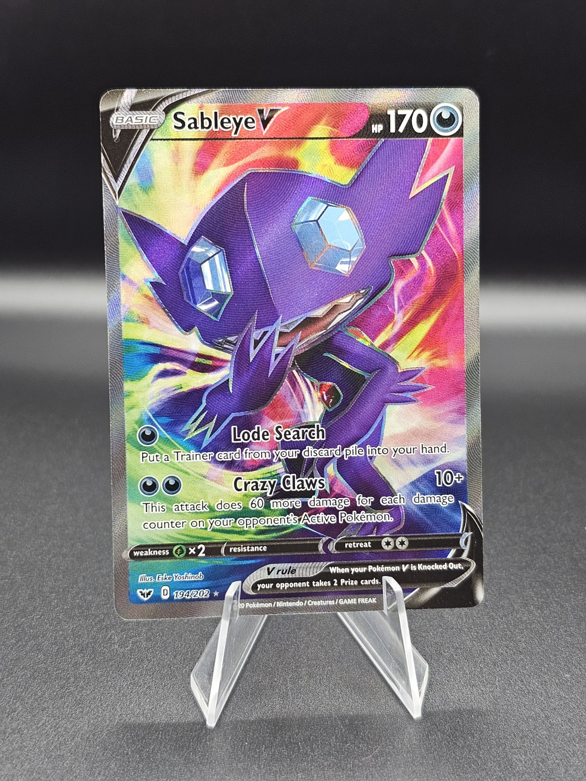 Pokemon TCG Sword & Shield Base Set Sableye v Full Art Ultra Rare Card 194/202