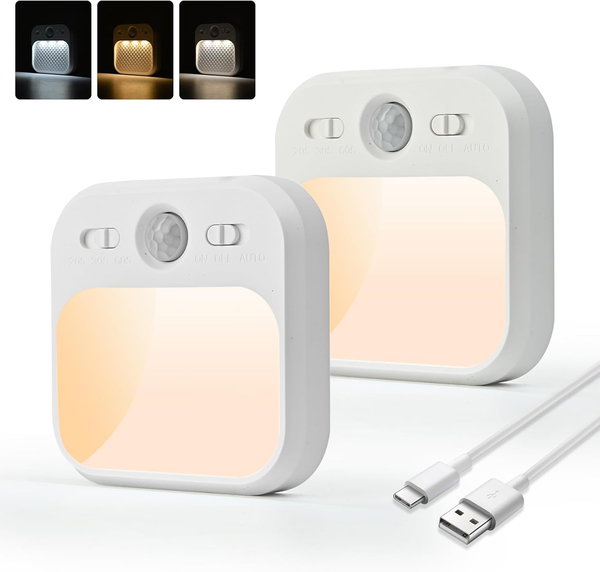 Nachtlicht Mit Bewegungsmelder - 2 StüCk USB-C Aufladbar Led Nachtlicht Dimmbare-image