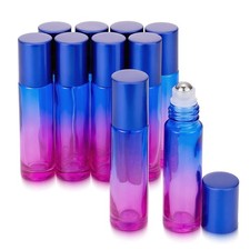 10 Pack 10ML Refillable Glass Roller Bottle,Empty Bule and Purple Roller Bott...