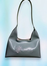 Elegant Embroidered Shoulder Purse Tote PU Leather Material Dark Blue Two-tone
