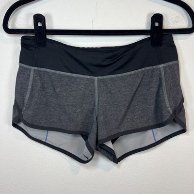 Lululemon 3'' Speed Up Shorts Heathered Black / Black / Lakeside Blue Pocket Sz 4
