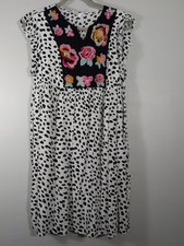 Kirundo Boho Embroidered Floral Leopard Ruffled Cap Sleeve Soft  Dress Size M