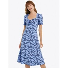 Draper James Blue Floral Square-Neck Midi Dress