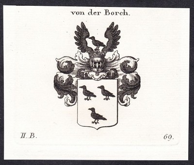 Borch Wappen coat of armes Kupferstich Genealogie Heraldik heraldry 1820