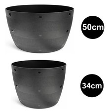 Plastic Plant Barrel Planter Tub Pot Garden Patio Out Indoor Flower Tray Black