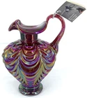 Fenton Iridescent Red Drapery Carnival Glass 7" Pitcher Vase Original Tags
