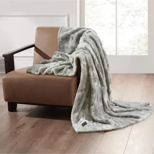 Brookstone Heated Oversized Marble Faux Fur Throw Gray