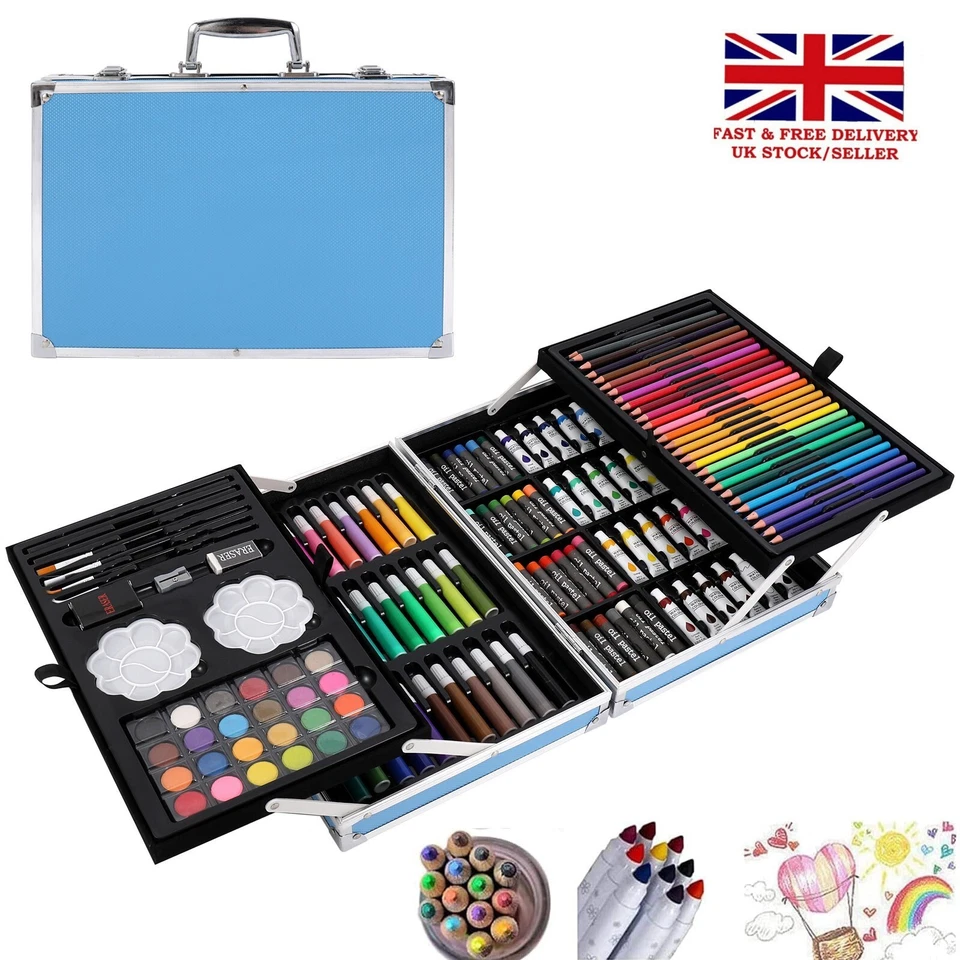 ARTBOSS 145pc Artists Aluminium Art Case Colouring Pencils Painting Set Childrens/Adults