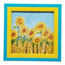 Sunflowers 2 Wheat Original Painting Wildflowers Semi-Abstract Wall Art Handmade