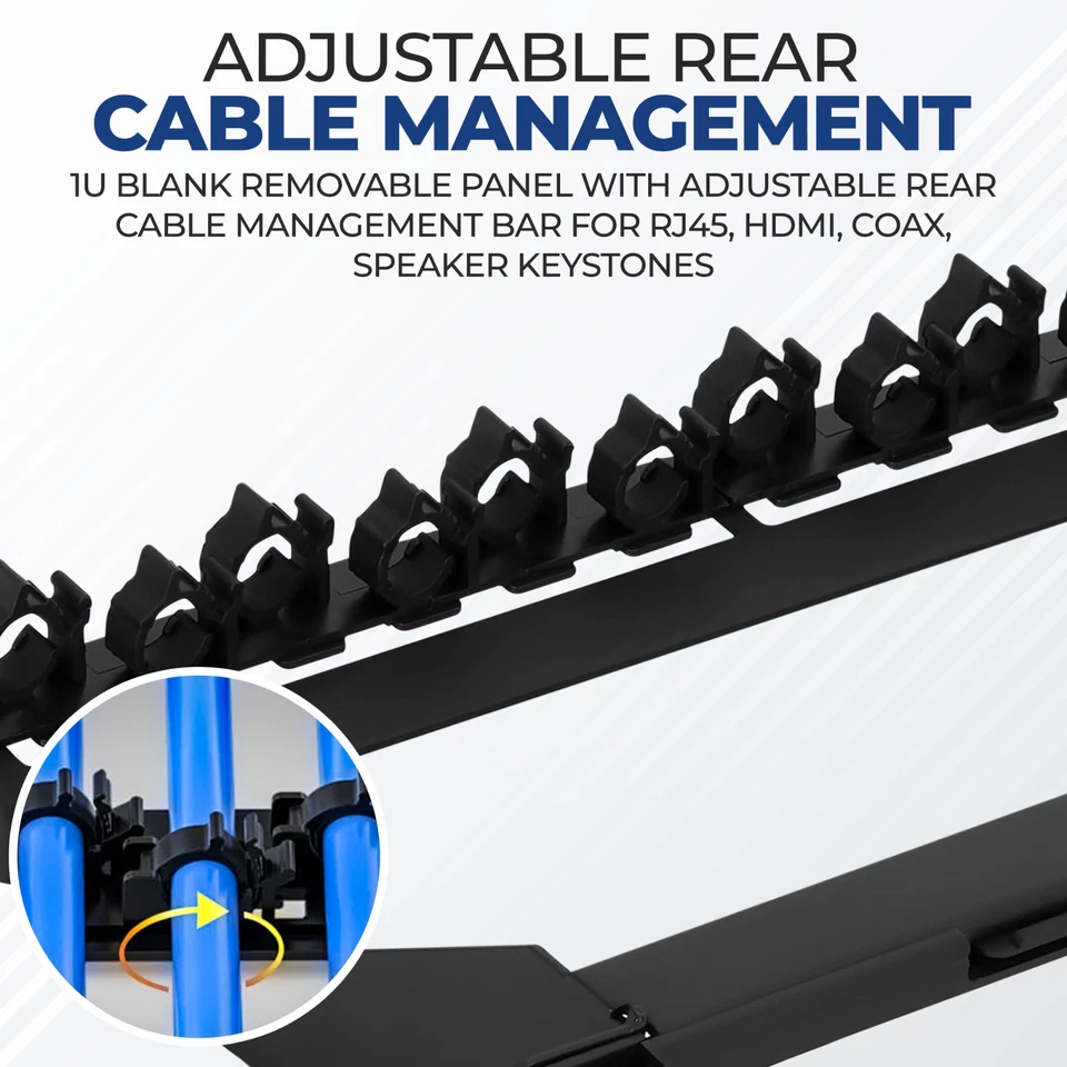 24 Port Blank Keystone Patch Panel-Removable Panels-Rear Cable Bar-1U RJ45,HDMI - Image 2 of 4