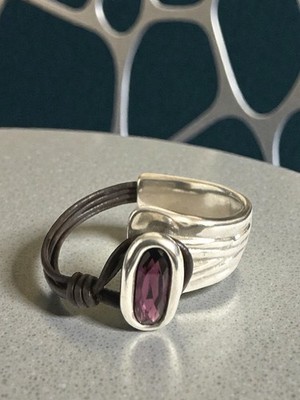 Uno de 50 Fuchsia Elements Crystal OPPOSITE Cuff Silver Leather Bracelet 6''