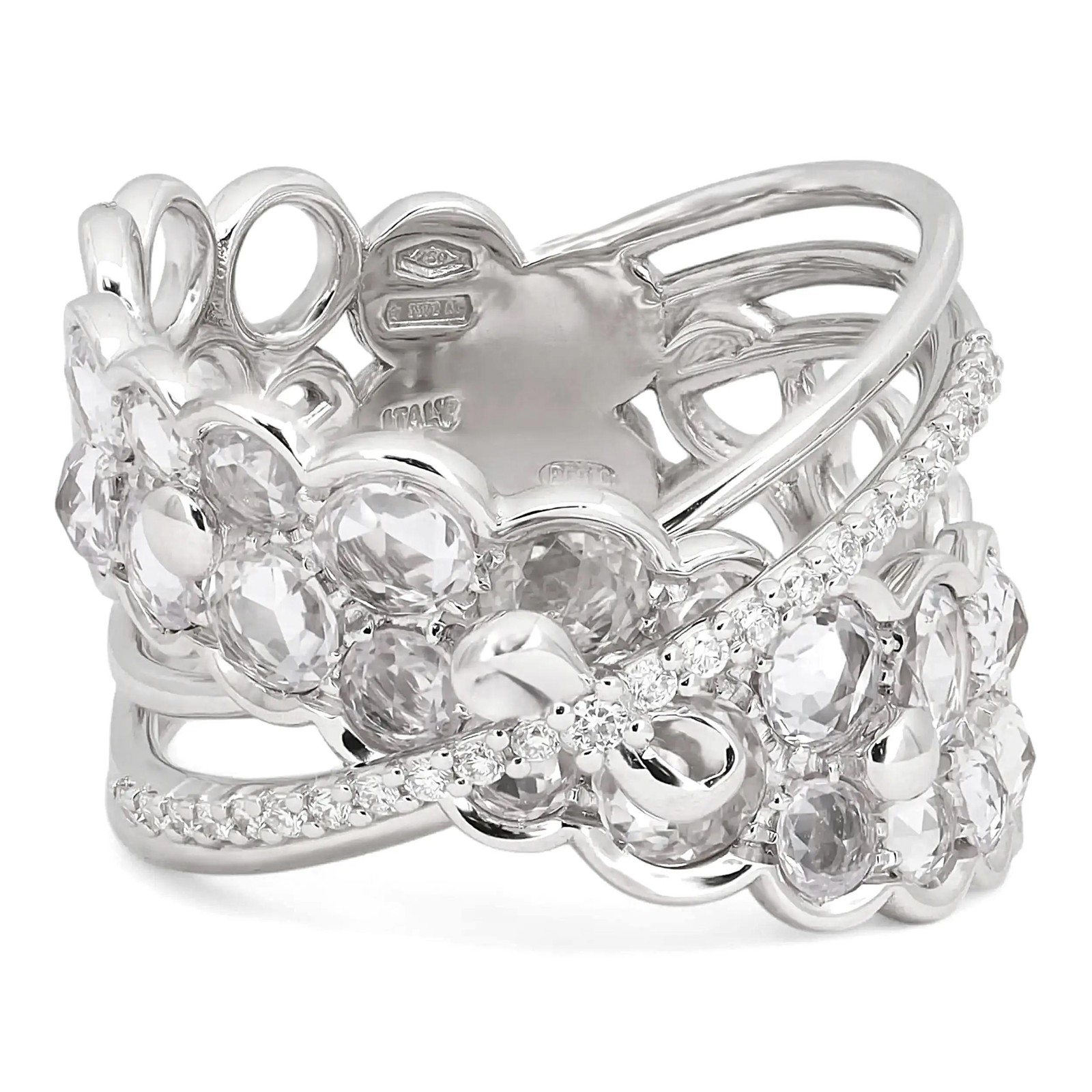 Giovanni Ferraris White Sapphire 2.68ct & Diamond Cocktail Ring 18K White Gold