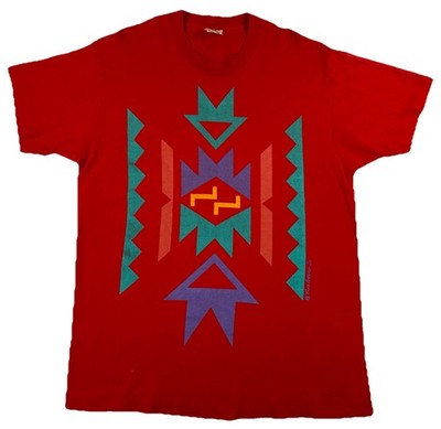 Vintage Taos Artwear Aztec Print T-Shirt Adult XL Red Single Stitch