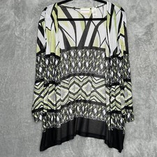 Alfred Dunner 3X Sweater Cardigan Green Geometric Open 3/4 Sleeve Knit Stretch