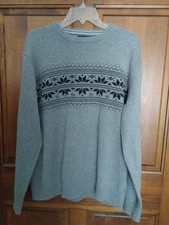 Nautica Mens XL Sweater Fair Isle Snowflake Gray Pullover Cotton