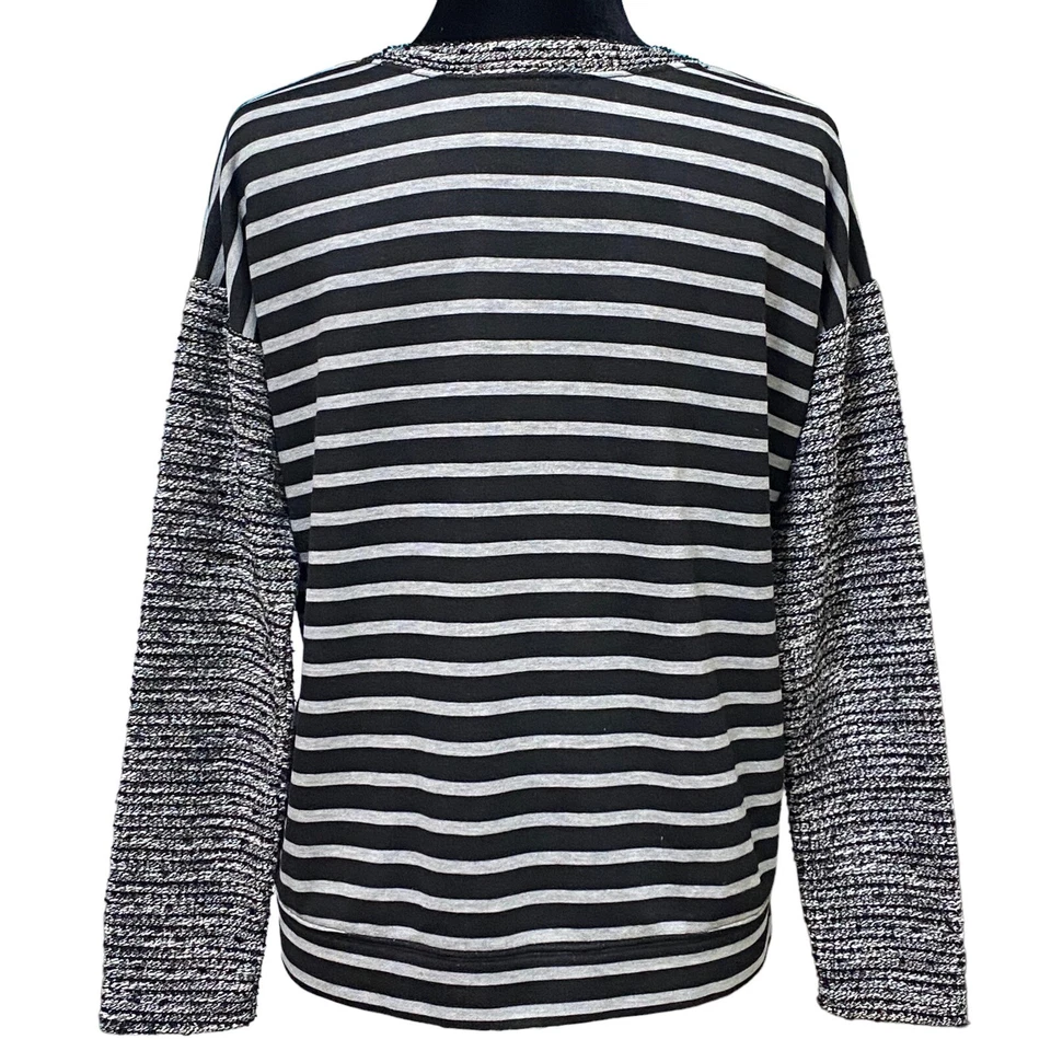 Suéter Sanctuary Negro Gris Rayas Cuello en V XS Tejido Manga Larga Slouchy Top Foto 3 de 4