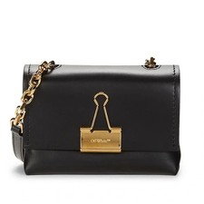 Off-white Virgil Abloh Black Leather Gold Binder Paper Clip Mini Crossbody Bag