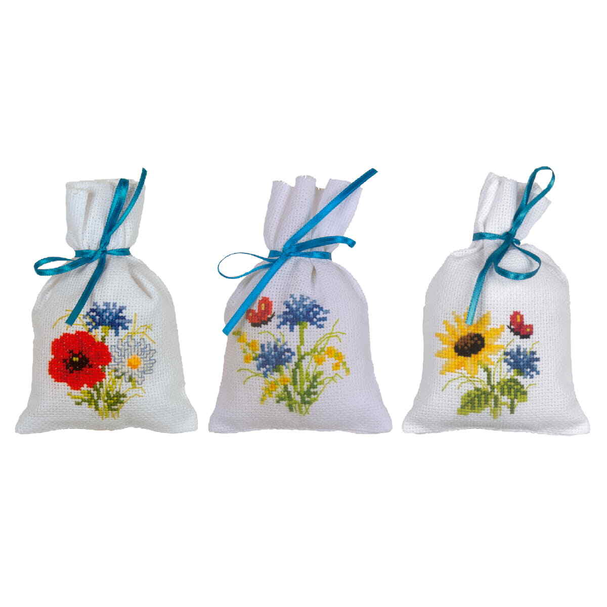 Vervaco herbal bags counted cross stitch kit ""Field flowers"" Set of 3, 8x12cm, D