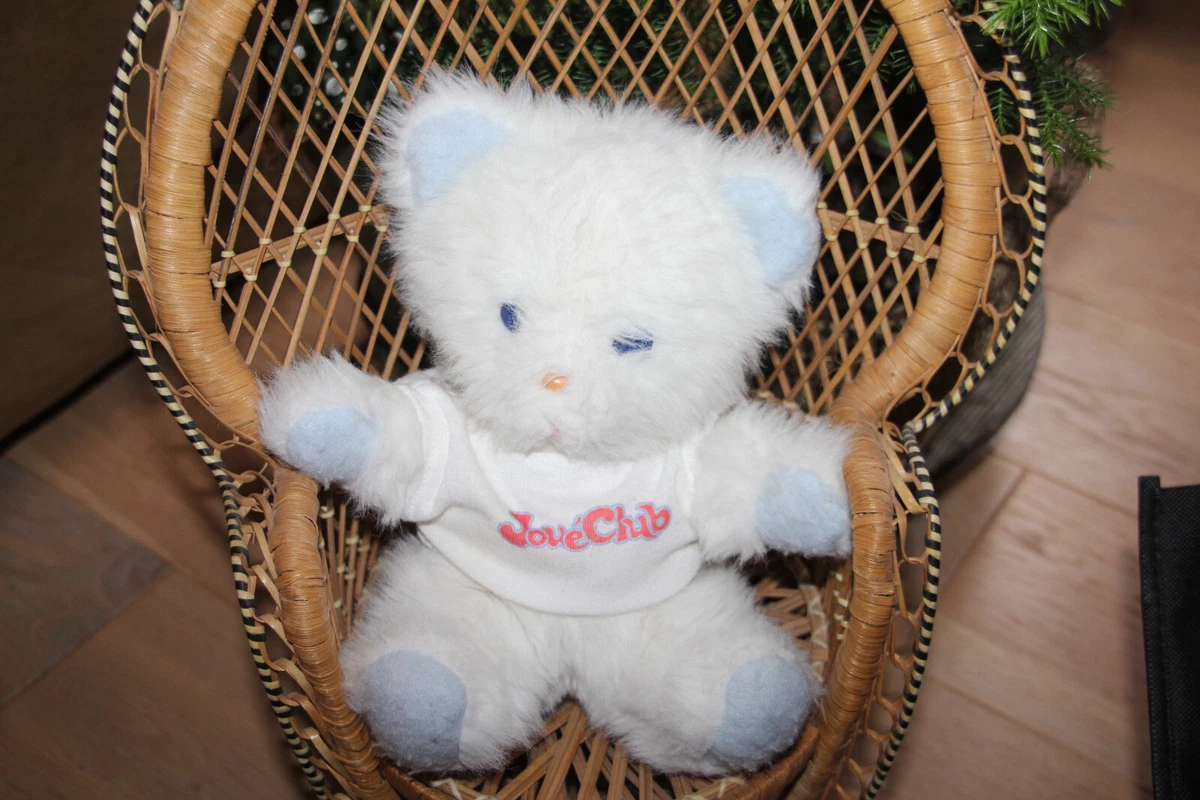 BOULGOM Peluche Doudou CHAT OURS BLANC BLEU pour JOUET CLUB assis