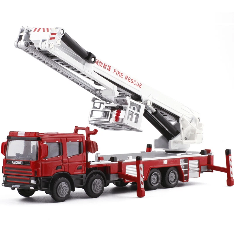 1:50 Alloy Fire Vehicles Fire Rescue Truck Fire Aerial Ladder Car Toys Gifts - Image 4 of 4