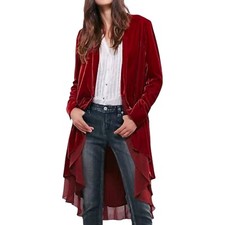 Urban Coco Velvet Cardigan Large Red Wine Long Asymmetric Chiffon Trim