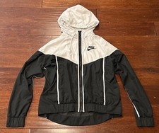 Nike 883495 Black White Women's Small Windrunner Zip Windbreaker Hoodie Jacket