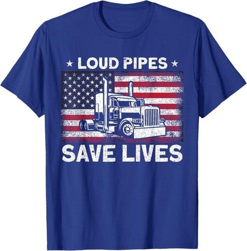 Trucker Truck Driver American Flag Loud Pipes Save Lives T-Shirt Hoodie - Picture 10 of 10