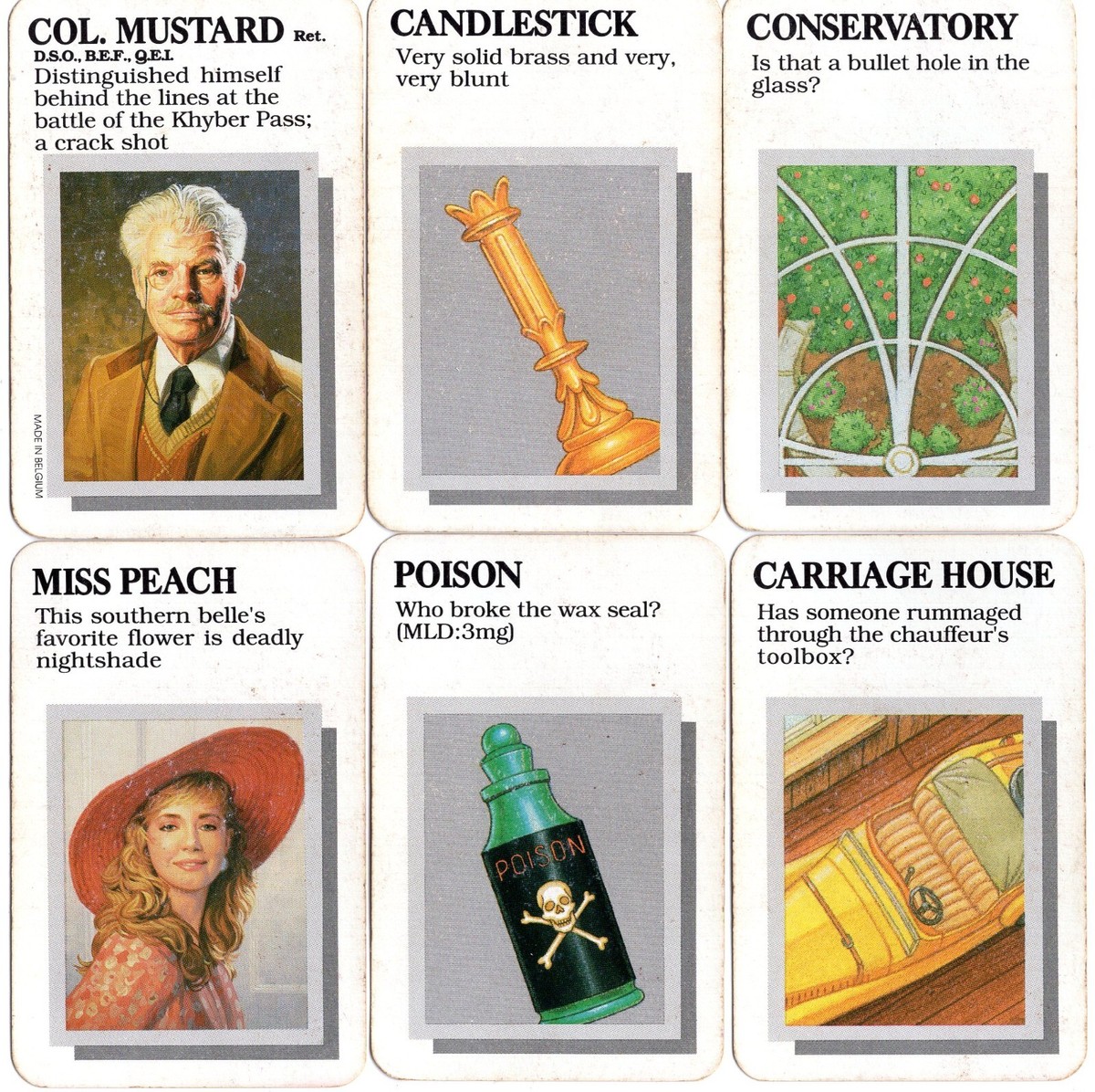 Clue Master Detective 1988 Board Game Replacement Cards - Pick