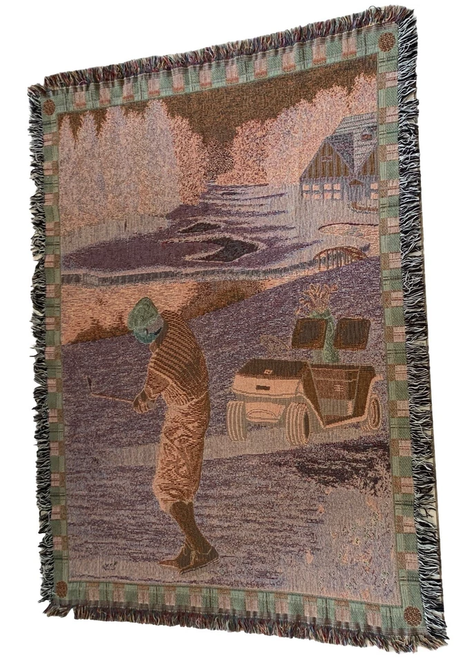 "Carrito de golf Tapiz tejido tiro tartán flecos Club Masters PGA Man Cave 65""x48""" Foto 3 de 4