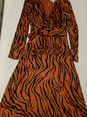 knee length dresses for ladies Khaki Printed Tiger Stripe Colorblock Bishop Sleeve Mini Dress main image 1