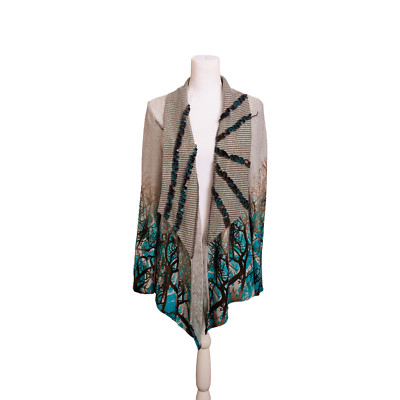 Dor Dor Couture women's sweater cardigan Ruffles large grey green