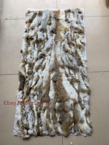 Real genuine rabbit blanket Patchwork natural color warm Carpet coat material - Afbeelding 1 van 5