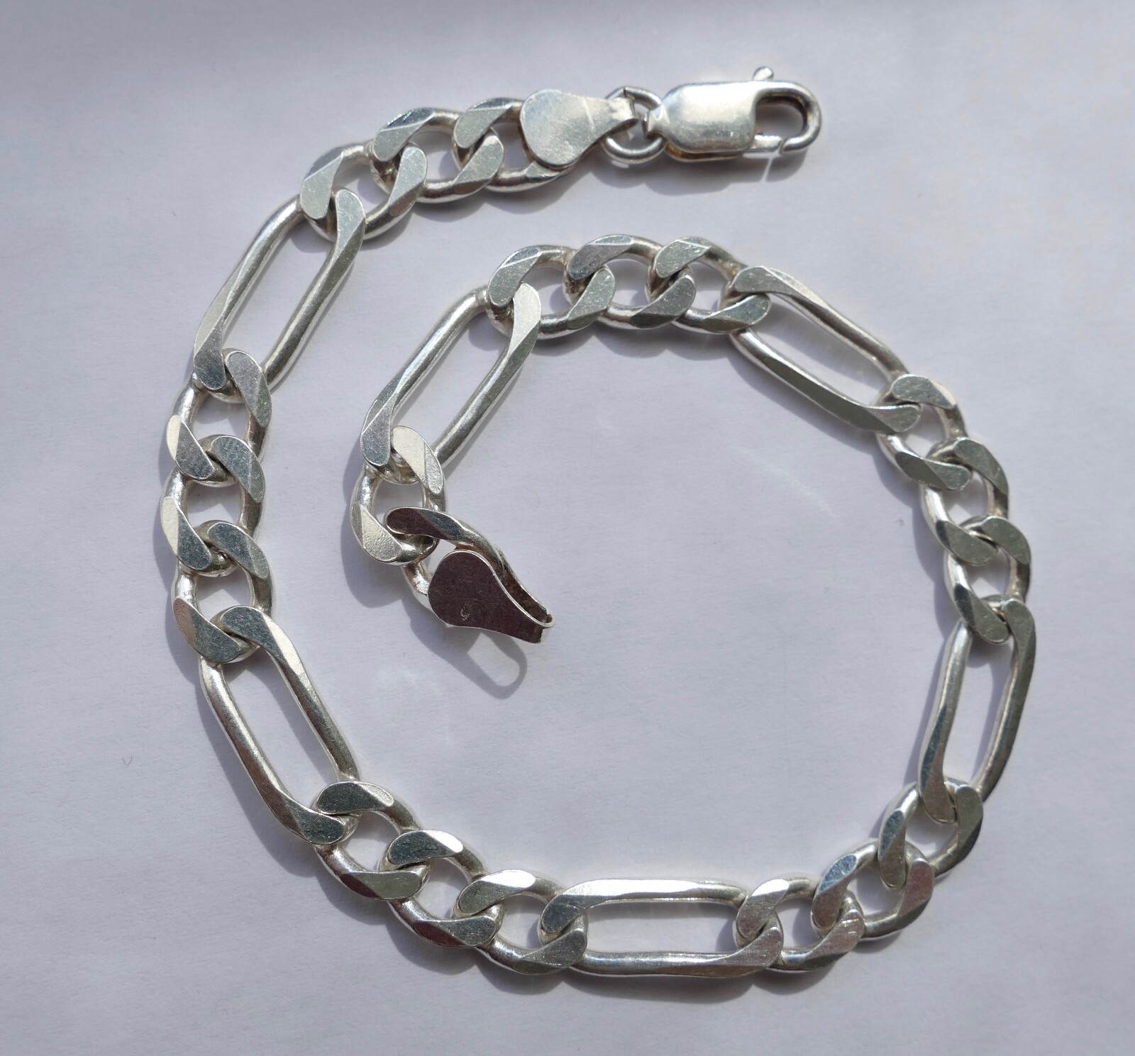 Bracelet solid Figaro chain 925 silver vintage 80… - image 1