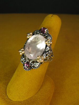 BARBARA BIXBY RING EDELSTEIN QUARZ ROSA RHODOLITH GRÖSSE 8 BLUME viktorianisches Geschenk