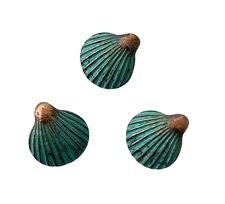 10 Copper Blue Green Patina 11x12mm Clam Scallop Metal Bead Drop Charms Pendants