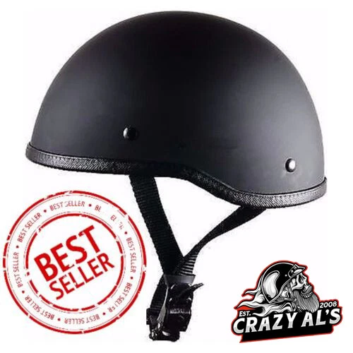 Medio casco negro plano estilo SOA MÁS PEQUEÑO DEL MUNDO REAL Crazy Al's