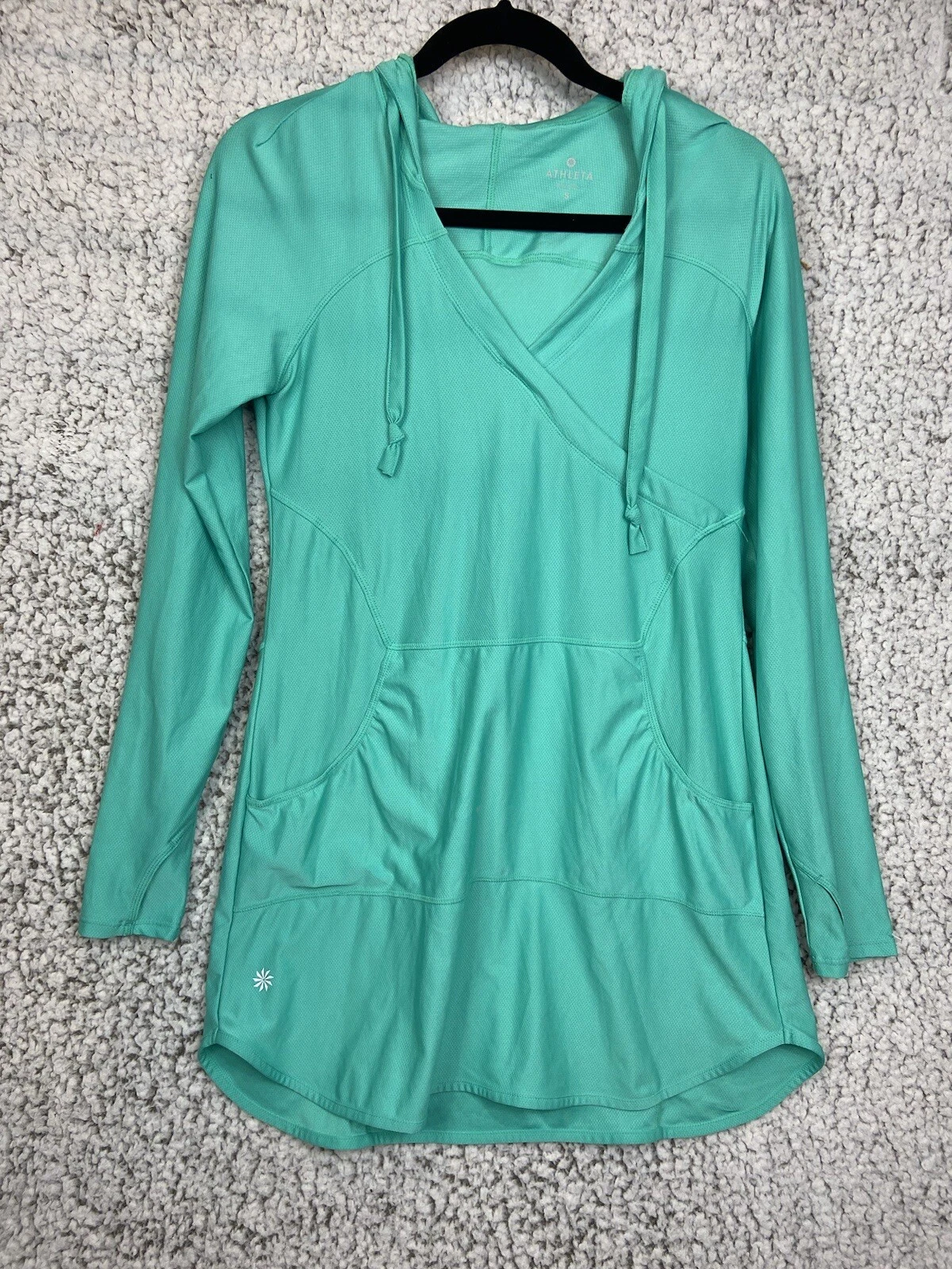 Athleta Women Aqua Green Long Sleeve Hoodie Active Athleasure Dress size S
